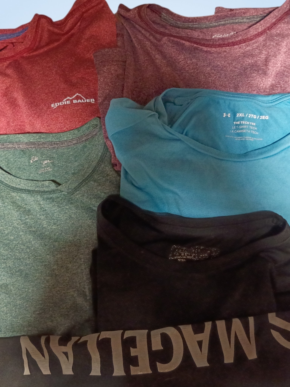 Bundle Of 5 'Dry Fit' Like Shirts Eddie Bauer, Under Armoue, Magellan Size Xxl